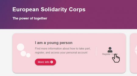Screenshot waar in te loggen op de European Youth Portal